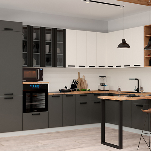 Кухонный гарнитур Ройс 3600х2500 Графит софт/Белый софт