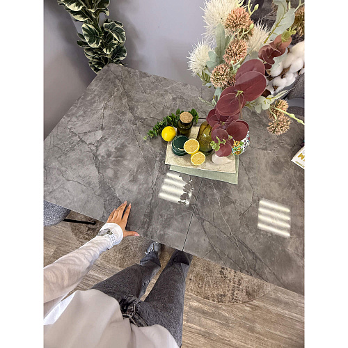 Стол обеденный Kenner DL1600 черный/керамика мрамор серый глянец