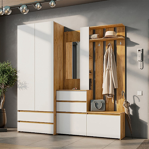 Прихожая Некст 1 со шкафом Дуб Золотой/Белый