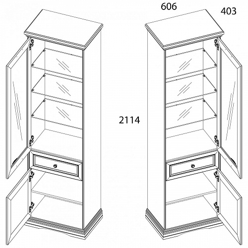 Шкаф с витриной VALENCIA 1V1D1S Серый