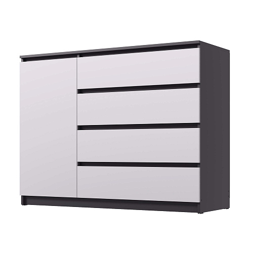 Комод ВЕГА Люкс 1Д-4Я Графит/Белый гладкий