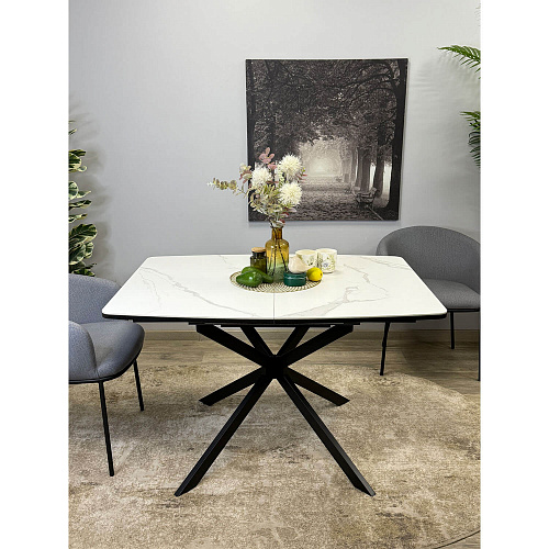 Стол обеденный Kenner BR1200 черный/керамика GLORIA WHITE