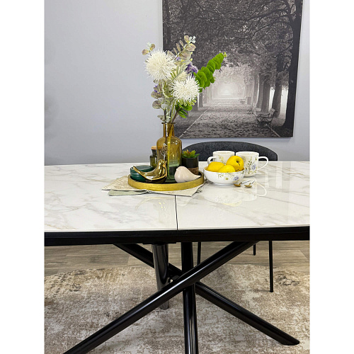 Стол обеденный Kenner DF1550 черный/керамика мрамор белый глянец
