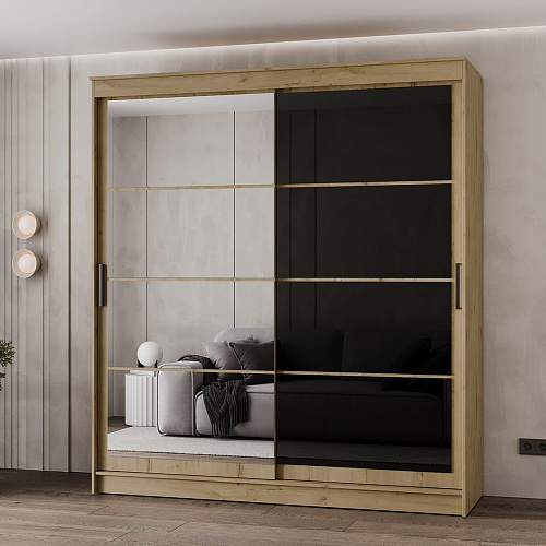 Шкаф-купе ГРАНД 1 2,0 Дуб вотан/Зеркало/Лакобель черный