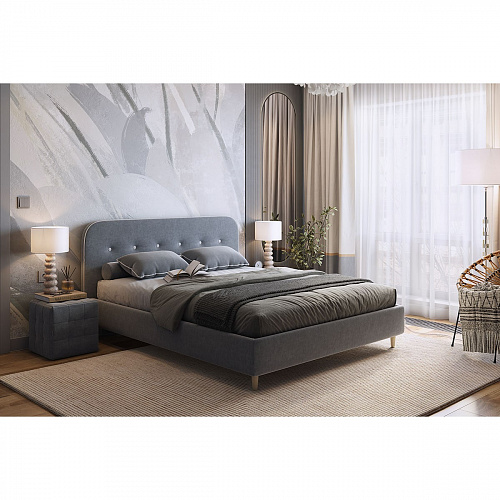 Кровать Лео 160х200 топаз/галька (велюр)