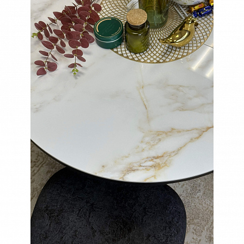 Стол обеденный Kenner R1100s черный/керамика мрамор белый глянец