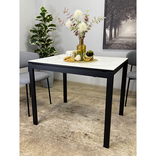 Стол обеденный Kenner LK900 черный/керамика GLORIA WHITE