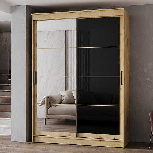 Шкаф-купе ГРАНД 1 1,6 Дуб вотан/Зеркало/Лакобель черный