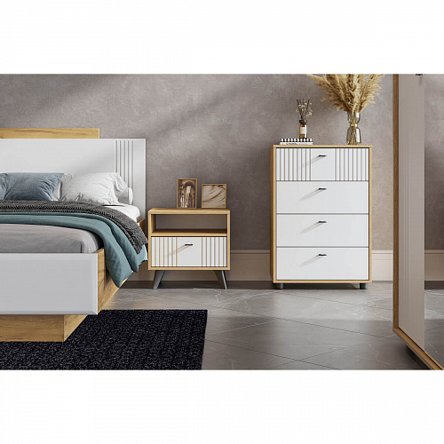 Спальный гарнитур Милан Дуб золотой/Белый матовый