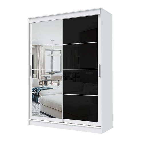Шкаф-купе ГРАНД 1 1,6 Белый гладкий/Зеркало/Лакобель черный