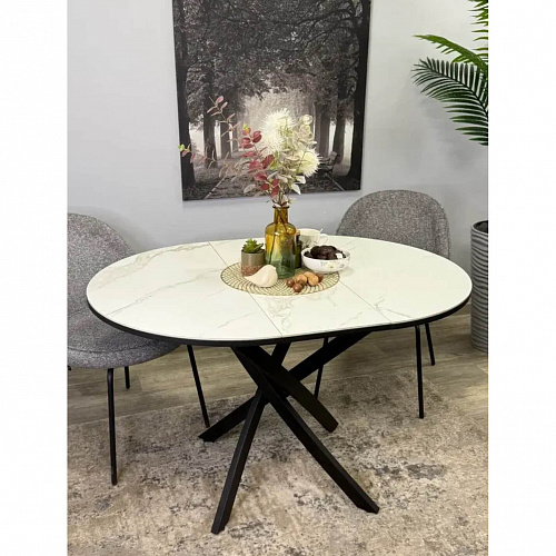 Стол обеденный Kenner R900 черный/керамика мрамор белый
