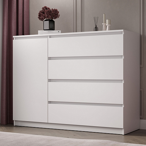Комод ВЕГА Люкс 1Д-4Я Белый гладкий