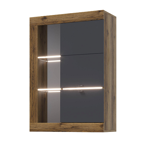 Шкаф-витрина универсальная ПРАГА Дуб делано/Графит софт