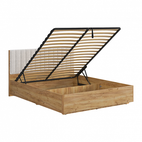 Кровать с подъемным механизмом Юлия 160х200 дуб крафт золотой/белый(плюш)