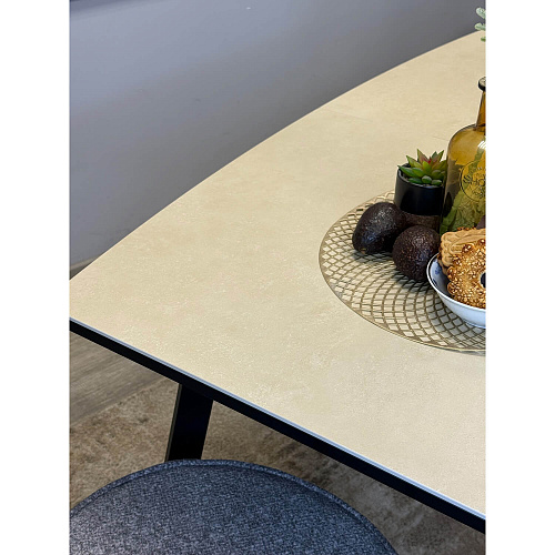 Стол обеденный Kenner AK1400 черный/керамика OKARA LIGHT YELLOW