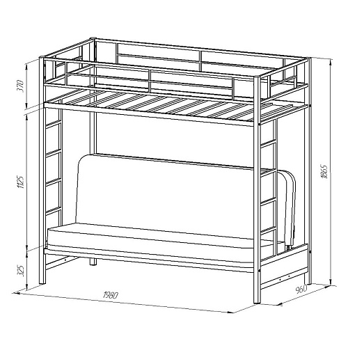 Двухъярусная кровать с диваном металлокаркас Мадлен
