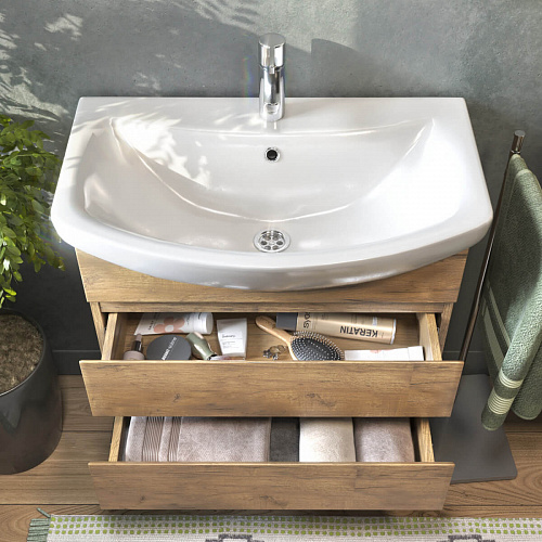 Тумба под раковину Wing 600-0-2 навесная дуб золотой с умывальником