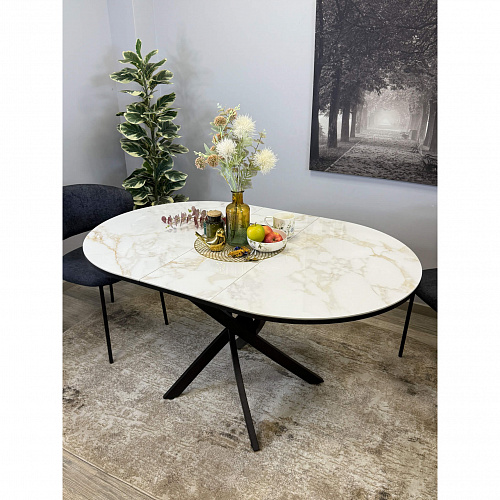 Стол обеденный Kenner R1100s черный/керамика мрамор белый глянец