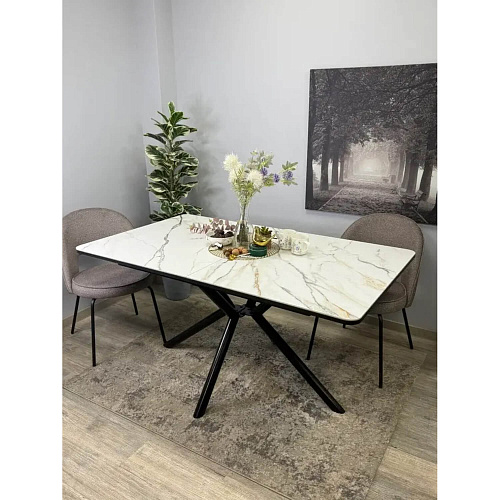 Стол обеденный Kenner DM1550 черный/керамика мрамор золотой