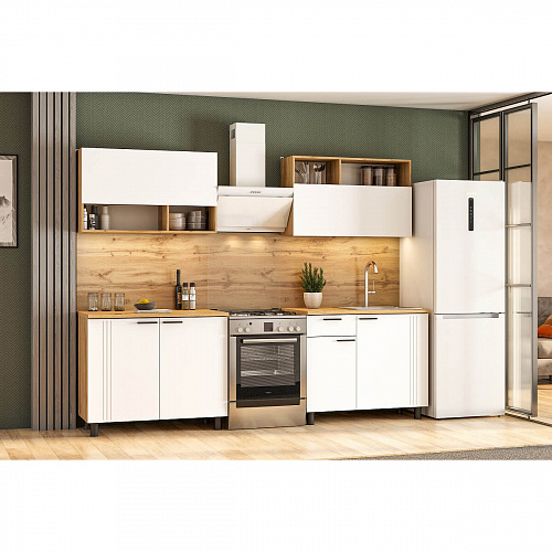 Кухня Монако 2,0 Дуб Золотой/Белый матовый/Дуб Вотан