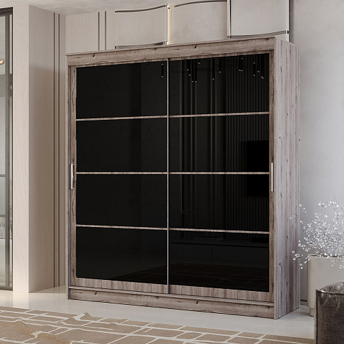 Шкаф-купе ГРАНД 1 2,0 Дуб горный/Лакобель черный