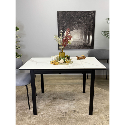 Стол обеденный Kenner LK900 черный/керамика GLORIA WHITE