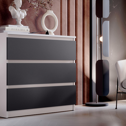 Комод ВЕГА 3Я Белый гладкий/Графит