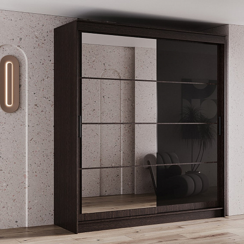 Шкаф-купе ГРАНД 1 2,0 Венге/Зеркало/Лакобель черный