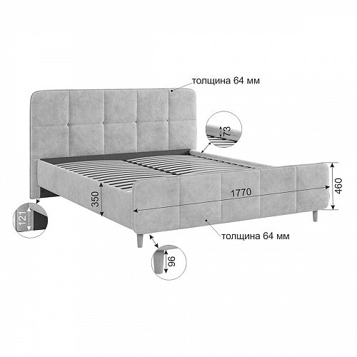 Кровать Грета 160х200 грей алькантара (велюр)