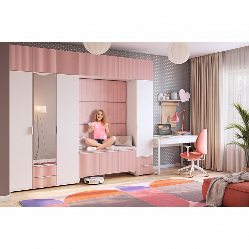 Антресоль двухдверная Зефир 118.01 белое дерево/пудра розовая (эмаль)