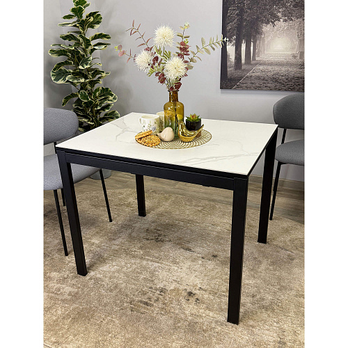 Стол обеденный Kenner LK900 черный/керамика GLORIA WHITE