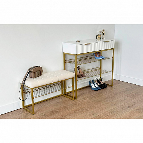 Обувница Классная 2 золото/крем (велюр)