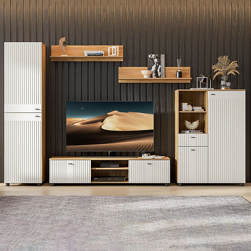 Гостиная Милан №1 Дуб Золотой/Белый матовый