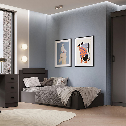 Кровать односпальная Эко Графит 900х2000