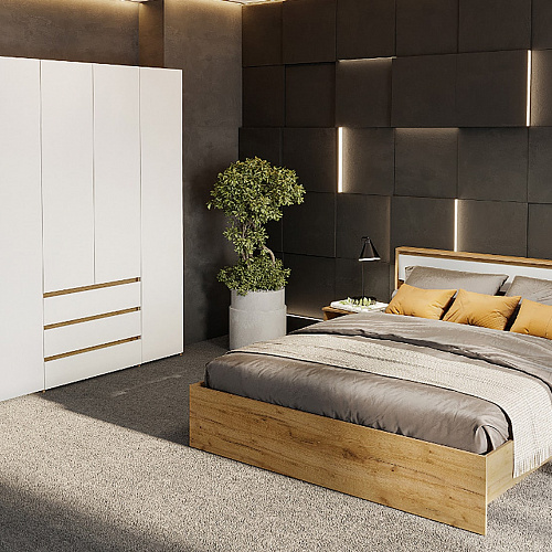 Шкаф 4-х створчатый Некст 1 Дуб Золотой/Белый