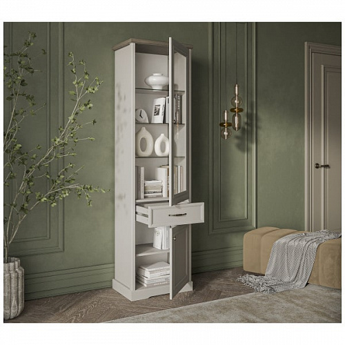 Шкаф с витриной TOSCANA NEW 1V1D1S Персидский жемчуг/Каньон