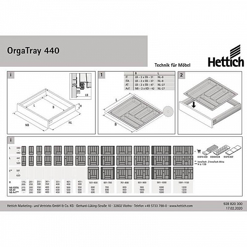 Лоток для столовых приборов OrgaTray 440 для InnoTech Atira/ArciTech, Гл441-520xШ701-800, пластик, серебристый, Art.9194939, Hettich