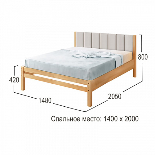 Кровать Массив 1400 с мягкой спинкой