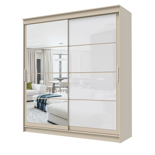 Шкаф-купе ГРАНД 1 2,0 Сатин/Зеркало/Лакобель белый