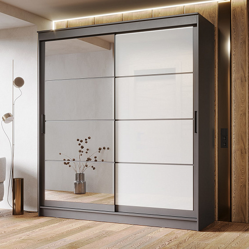 Шкаф-купе ГРАНД 1 2,0 Графит/Зеркало/Лакобель белый