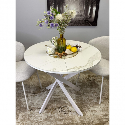 Стол обеденный Kenner R900 белый/керамика мрамор белый