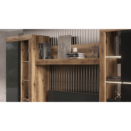 Гостиная ПРАГА №4 Дуб делано/Черный глянец