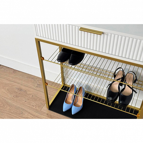 Обувница Вельвет белое дерево/золото