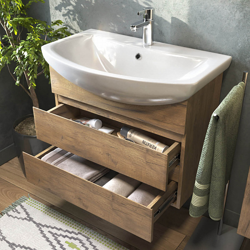 Тумба под раковину Wing 600-0-2 навесная дуб золотой с умывальником