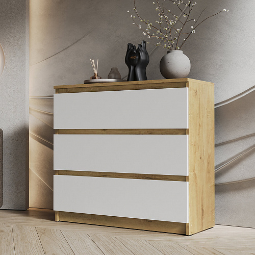 Комод ВЕГА 3Я Дуб Вотан/Белый гладкий