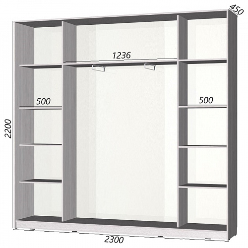 Шкаф-купе Старт 3-дверный с зеркалом и 2 МДФ 2300 (высота 2200, глубина 450)