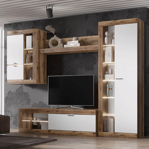 Гостиная ПРАГА №4 Дуб делано/Белый гладкий