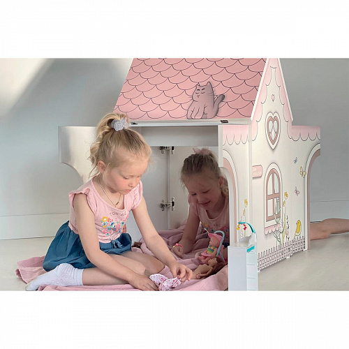 Стол Домик белое дерево/розовый