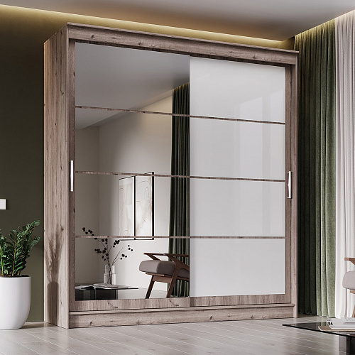 Шкаф-купе ГРАНД 1 2,0 Дуб горный/Зеркало/Лакобель белый