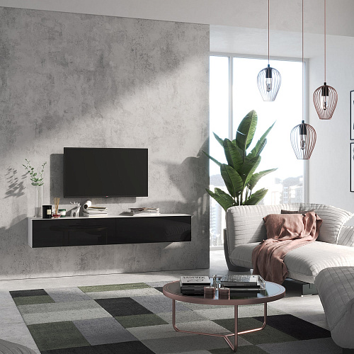 Тумба ТВ SOMERO 1800 Белый/Черный глянец